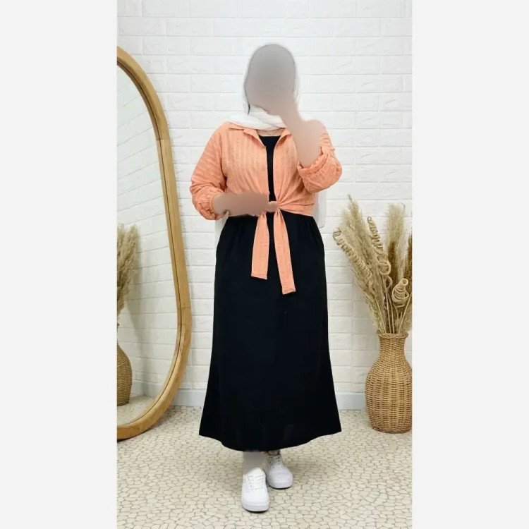 ست سارافون کتان لینن و شومیز دلتا کراش مدل گره ای فری سایز 38 تا 46