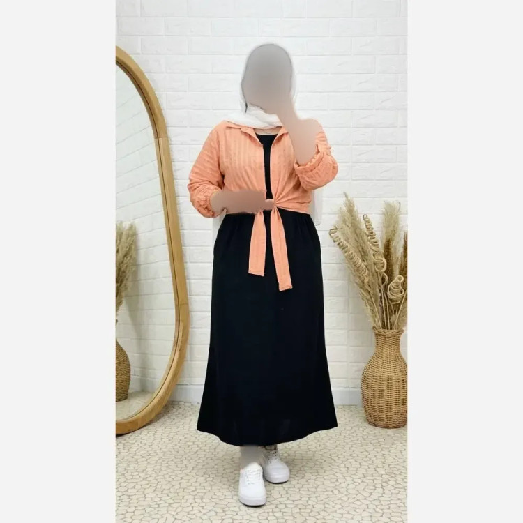 ست سارافون کتان لینن و شومیز دلتا کراش مدل گره ای فری سایز 38 تا 46
