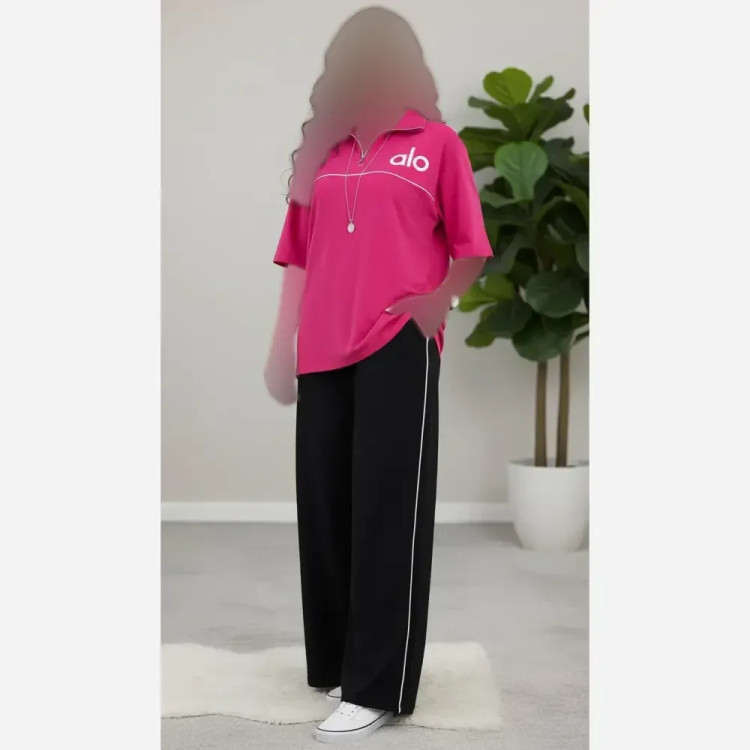 ست دو تیکه تیشرت یقه زیپ و شلوار بگ زنانه جنس گلکسی نخ پنبه درجه یک فری سایز تا 48