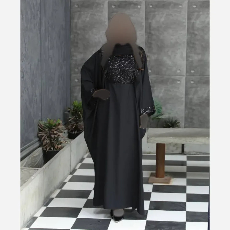عبا مجلسی زنانه مدل شاهکار جنس بوگاتی رنگ مشکی فری سایز 38 تا 50