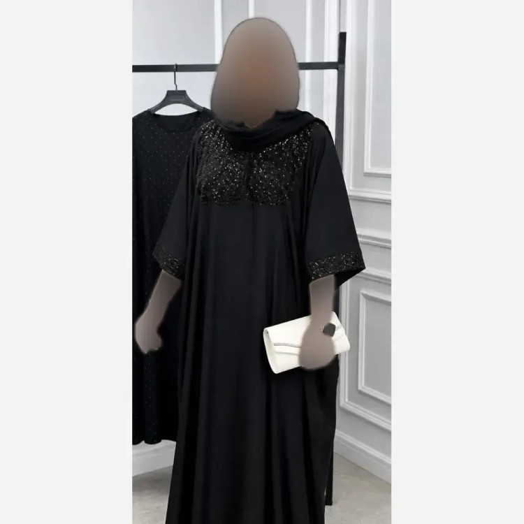 عبا مجلسی زنانه مدل شاهکار جنس بوگاتی رنگ مشکی فری سایز 38 تا 50