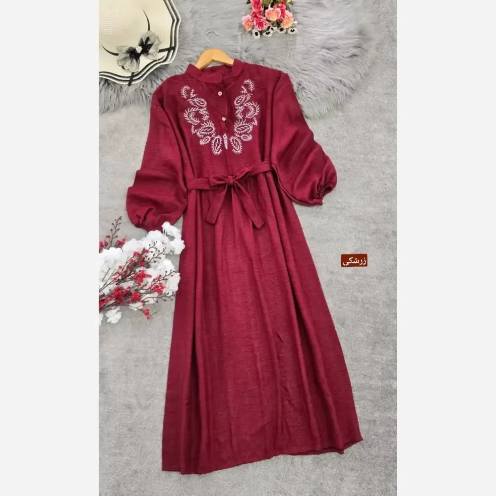 کفتان زنانه گلدوزی شده مدل ترمه جنس شانتون فری سایز مناسب سایز 38 تا 48