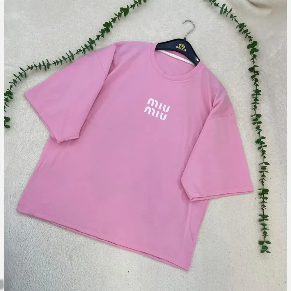 تیشرت باکسی زنانه جنس سوپر پنبه فری سایز مدل MIU MIU