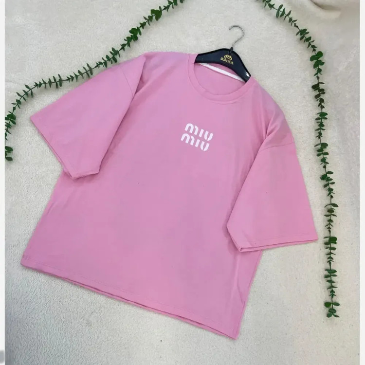 تیشرت باکسی زنانه جنس سوپر پنبه فری سایز مدل MIU MIU