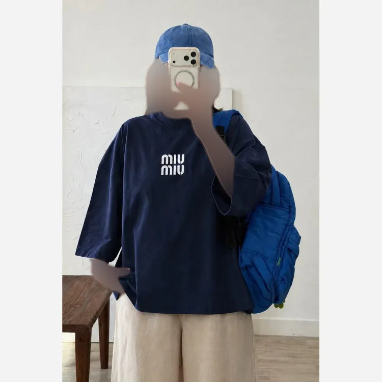 تیشرت باکسی زنانه جنس سوپر پنبه فری سایز مدل MIU MIU