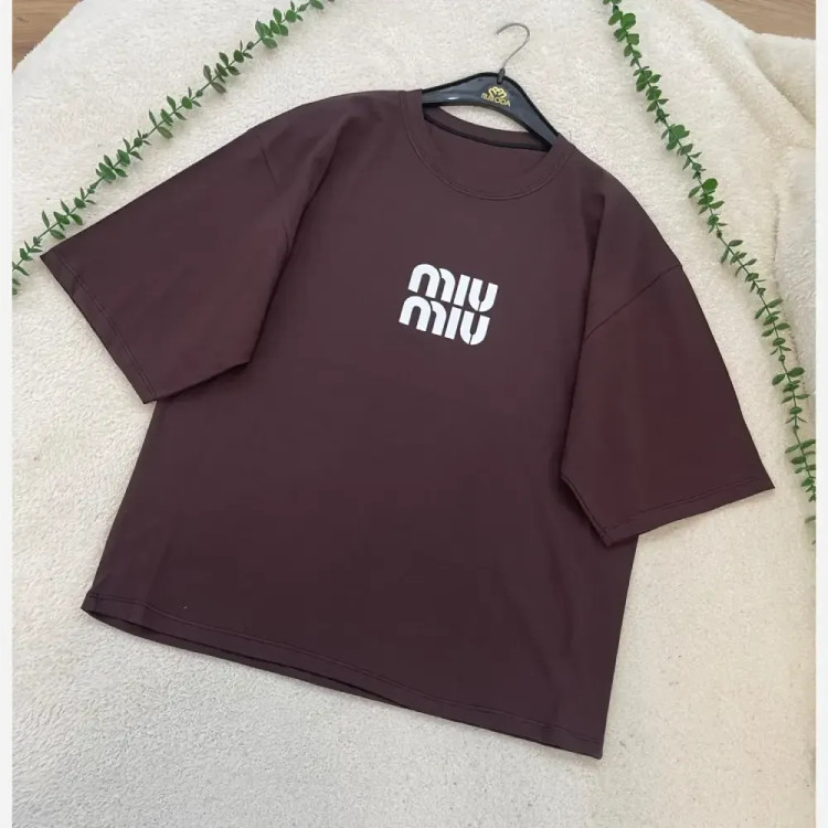 تیشرت باکسی زنانه جنس سوپر پنبه فری سایز مدل MIU MIU