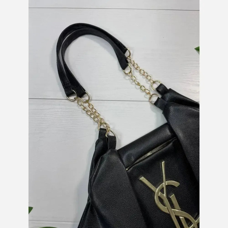 کیف چرم یاشیل رنگ مشکی ابعاد 50 در 25 سانتیمتر