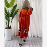 لباس ساحلی زنانه لنین طرح آدمکی کمربنددار سایز فری سبز و خردلی