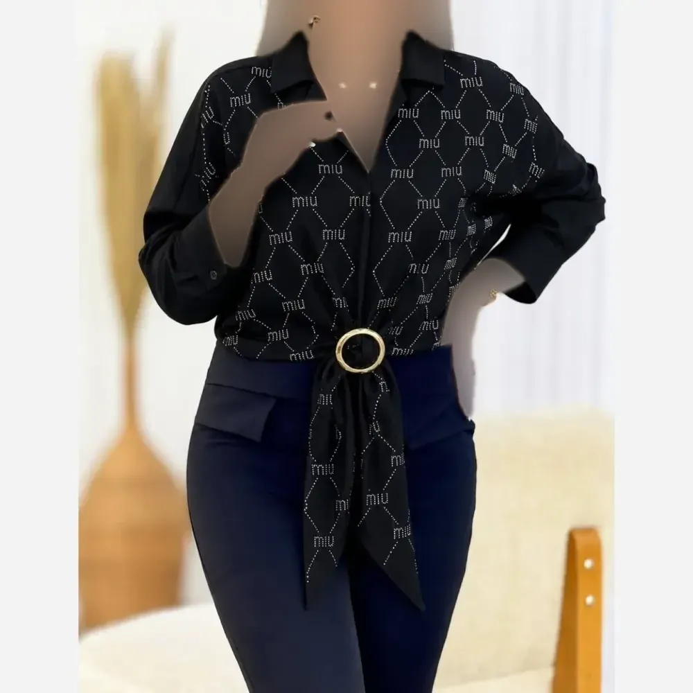 شومیز مجلسی زنانه الیزه نگینکاری مشکی فری سایز