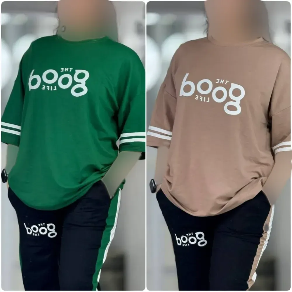ست لباس راحتی زنانه پنبه گلکسی مدل good فری سایز