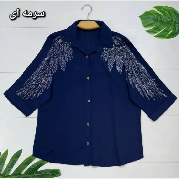 شومیز مجلسی طاووس الیزه درجه یک نگین کاری فری سایز