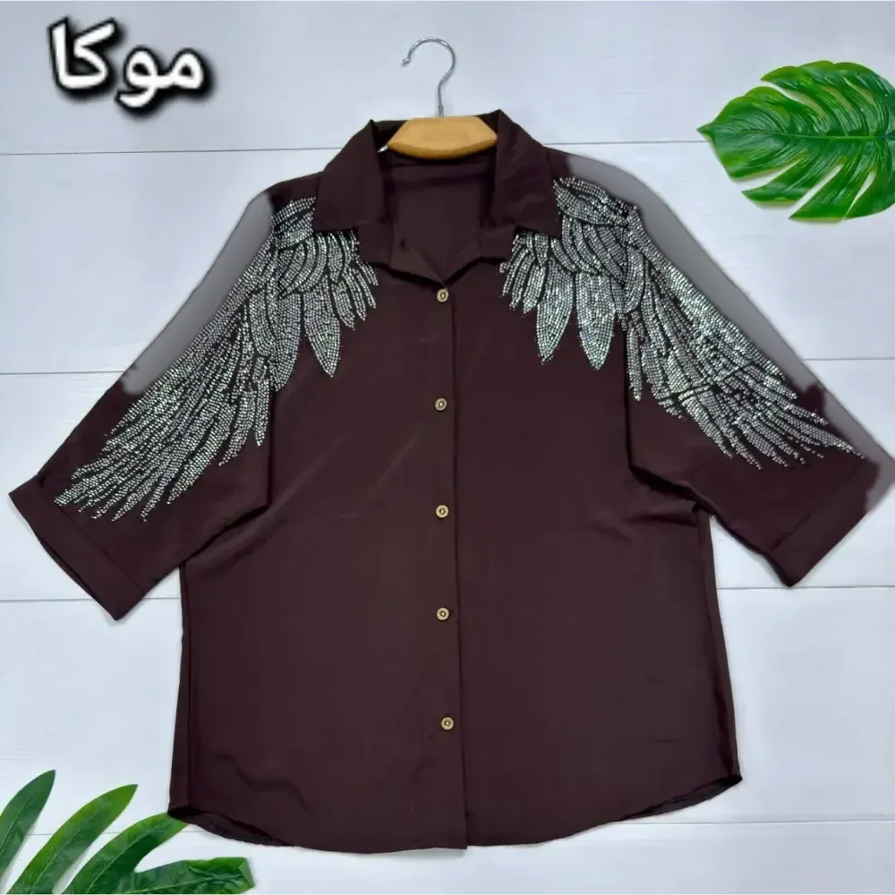 شومیز مجلسی طاووس الیزه درجه یک نگین کاری فری سایز