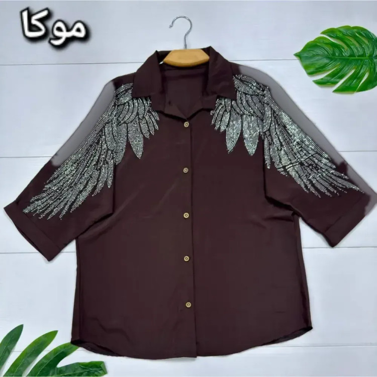 شومیز مجلسی طاووس الیزه درجه یک نگین کاری فری سایز