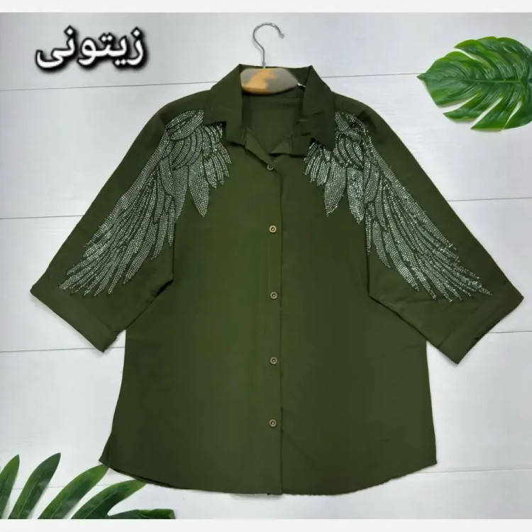شومیز مجلسی طاووس الیزه درجه یک نگین کاری فری سایز