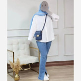 شومیز سفید داکرون باکیفیت فری سایز 38 تا 46 مناسب زیر کت و مانتو