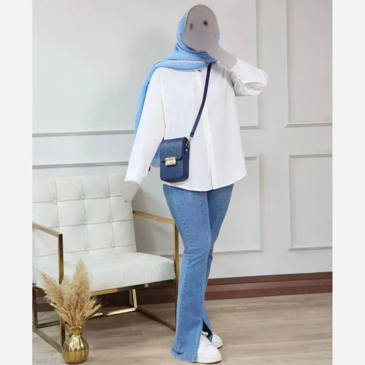 شومیز سفید داکرون باکیفیت فری سایز 38 تا 46 مناسب زیر کت و مانتو