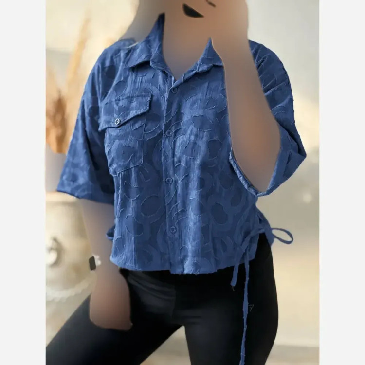 شومیز باکسی لینن نخی هانا خرجکار برجسته فری سایز