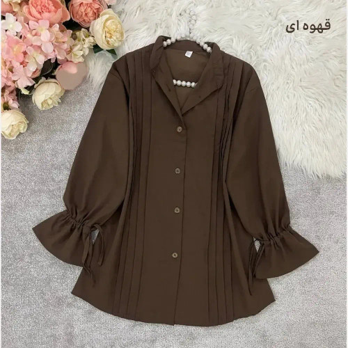 مانتو داکرون آستین شیپوری بنددار چهار پیله زنانه