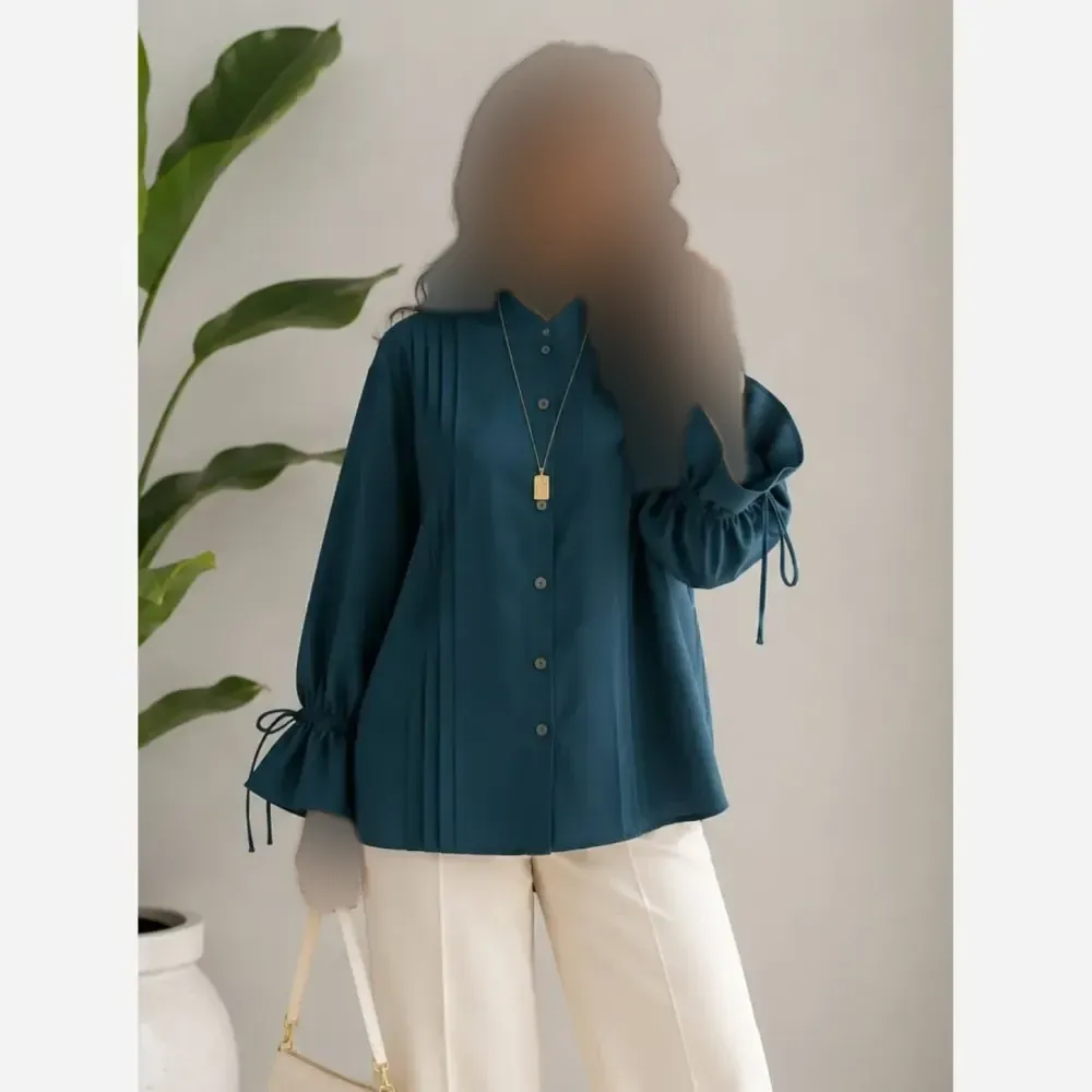 مانتو داکرون آستین شیپوری بنددار چهار پیله زنانه