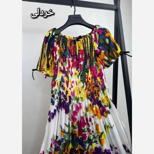 لباس ساحلی زنانه آستین بلند نخی وارداتی خردلی سایز فری 38 تا 46 مدل بهارین