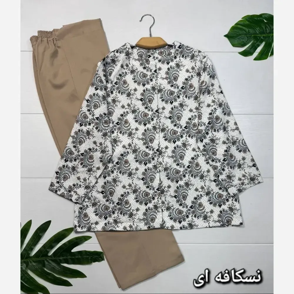 کت و شلوار زنانه مجلسی جنس مازراتی رنگ نسکافه ای سایز فری 38 تا 46