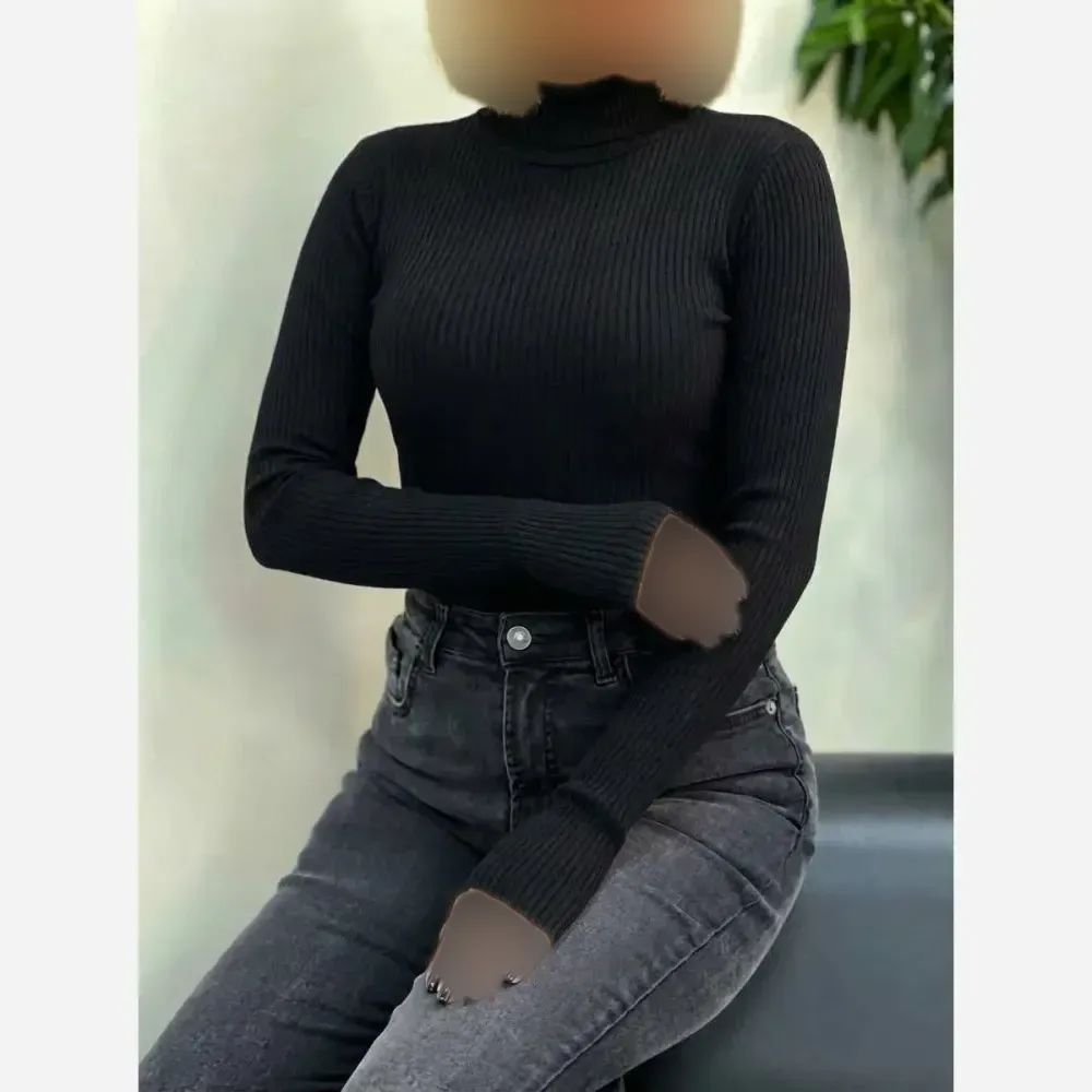 بادی زنانه یقه گرد فانریپ کش آستین بلند رنگ مشکی و زرشکی