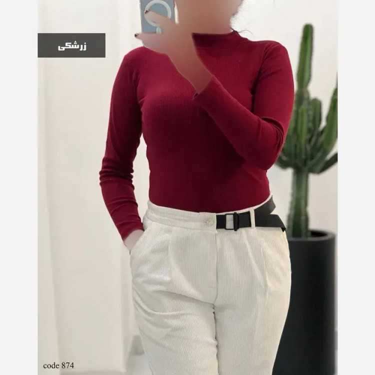 بادی زنانه یقه گرد فانریپ کش آستین بلند رنگ مشکی و زرشکی