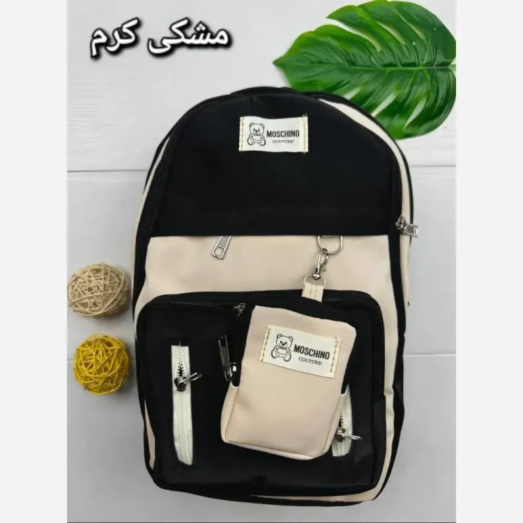 کوله پشتی زرین دیبا ضد آب 3 زیپ رنگ مشکی کرم و تمام مشکی