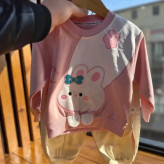 ست بلوز و شلوار خرگوشی دخترانه وارداتی رنگ صورتی و کرم