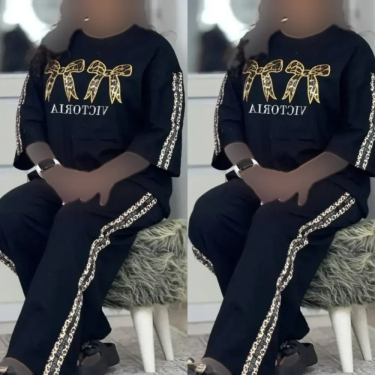 ست تیشرت و شلوار زنانه پنبه گلکسی رنگ مشکی سایز فری 36 تا 48 آرتینا