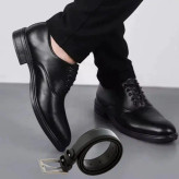 ست مردانه کفش بندی کلاسیک رویال و کمربند چرم صنعتی نیک مشکی