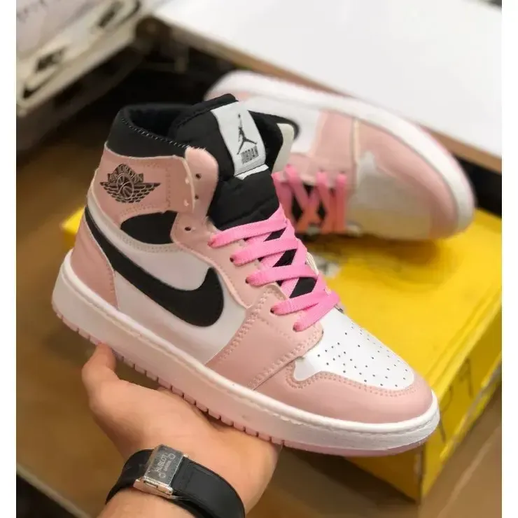 کفش جردن ساقدار زنانه نایک سفید طوسی چرم صنعتی PVC