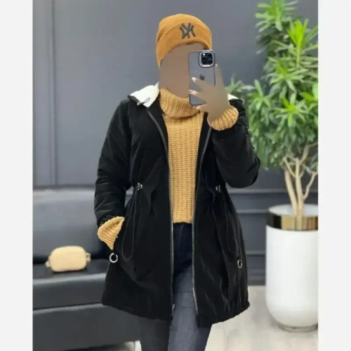 کاپشن لیوسا سیلیکونی داخل ببعی کلاه دار رنگ مشکی سایز فری 38 تا 46