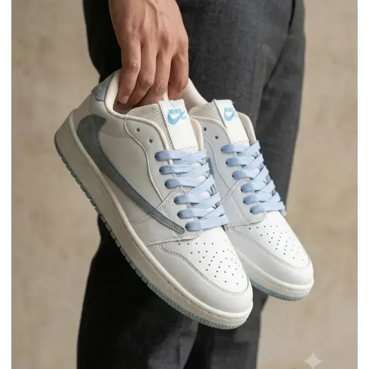 کفش نایک تراویس مردانه سفید ابی چرم صنعتی دور دوخت