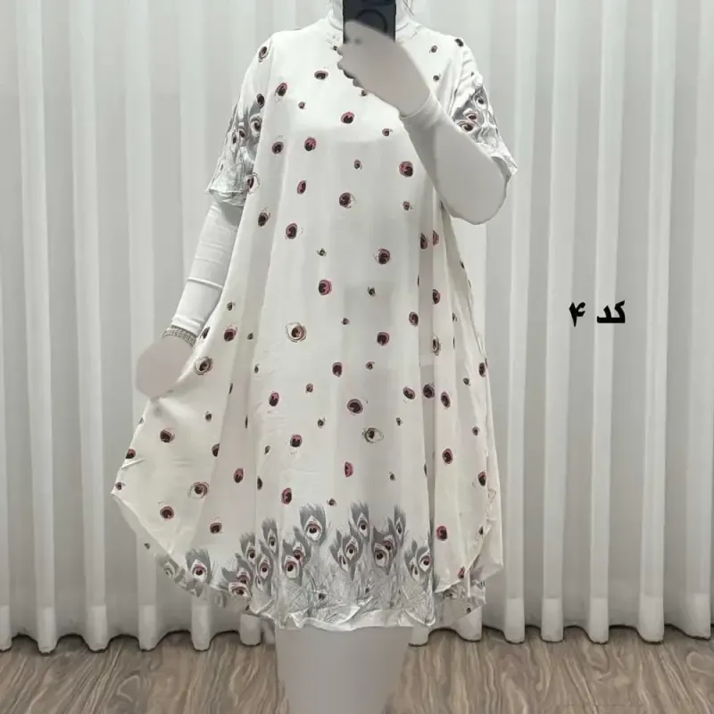 پیراهن ساحلی زنانه نخی آستین کوتاه فری سایز مناسب تا سایز 52