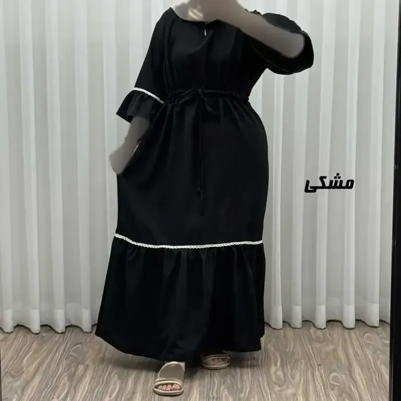 پیراهن ساحلی زنانه جنس کارل فری سایز مناسب تا 52 کمربنددار