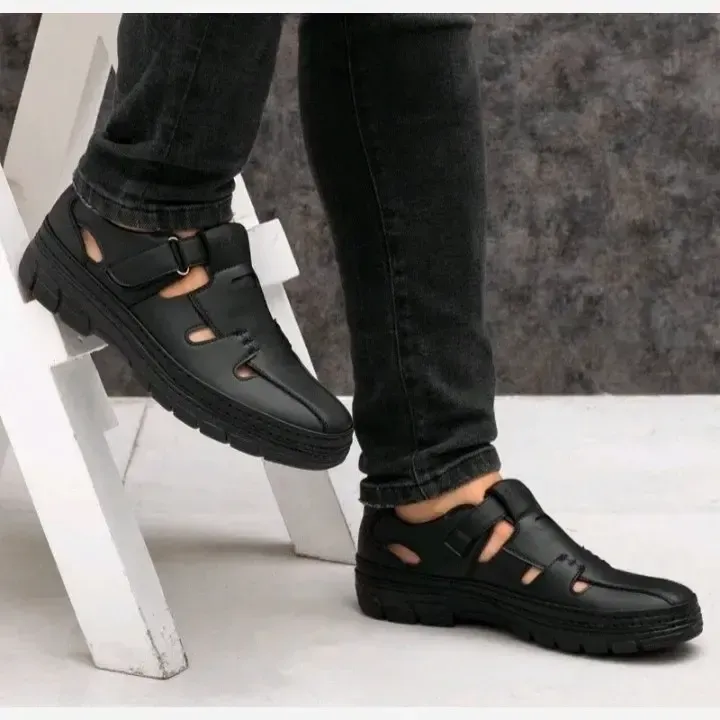 صندل تابستانی مردانه چرم مصنوعی رنگ مشکی مدل برمودا